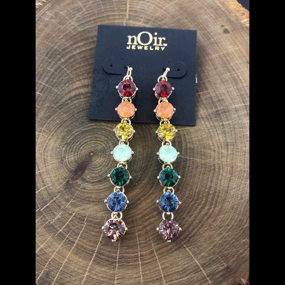 Noir Gold Tone Multi Colored Crystal Drop Earrings